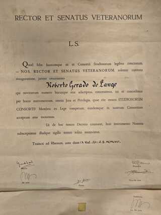 Antieke Latijnse inauguratie-oorkonde Utrechtsch Studenten Corps, 1926